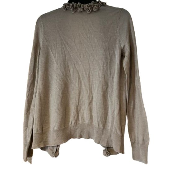 Loft Tan Open Front Sweater w/Flower Detail - Medium - 51% Wool - Picture 2 of 4